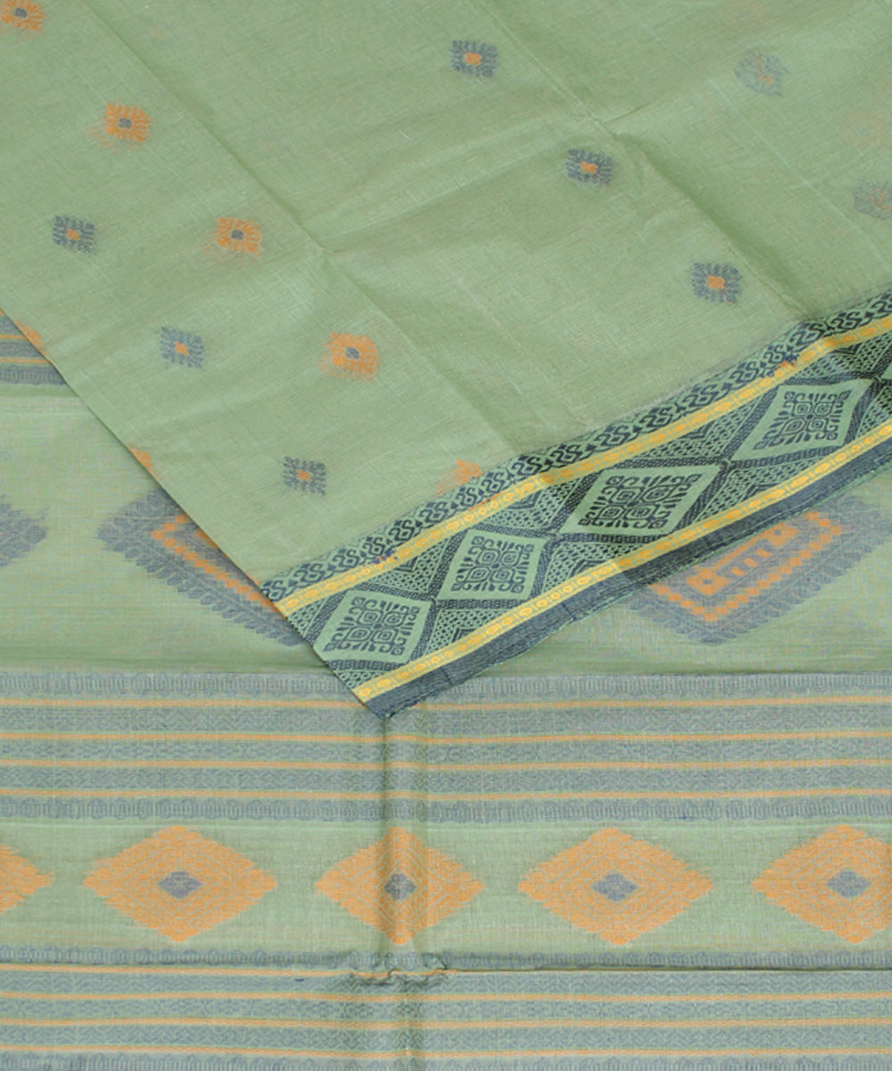 Light green cotton handwoven bengal tangail saree