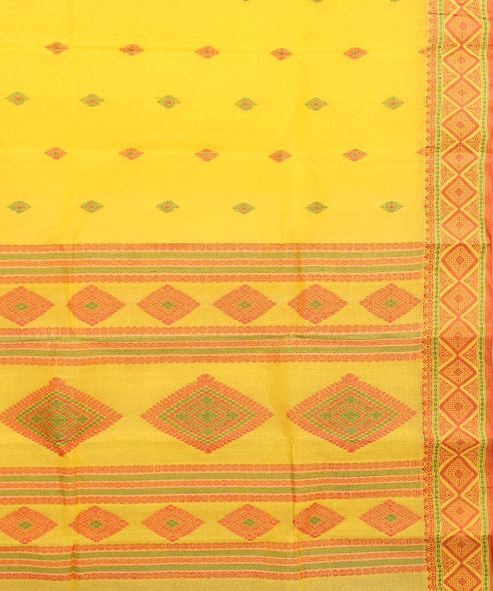 Light yellow cotton handloom bengal tangail saree