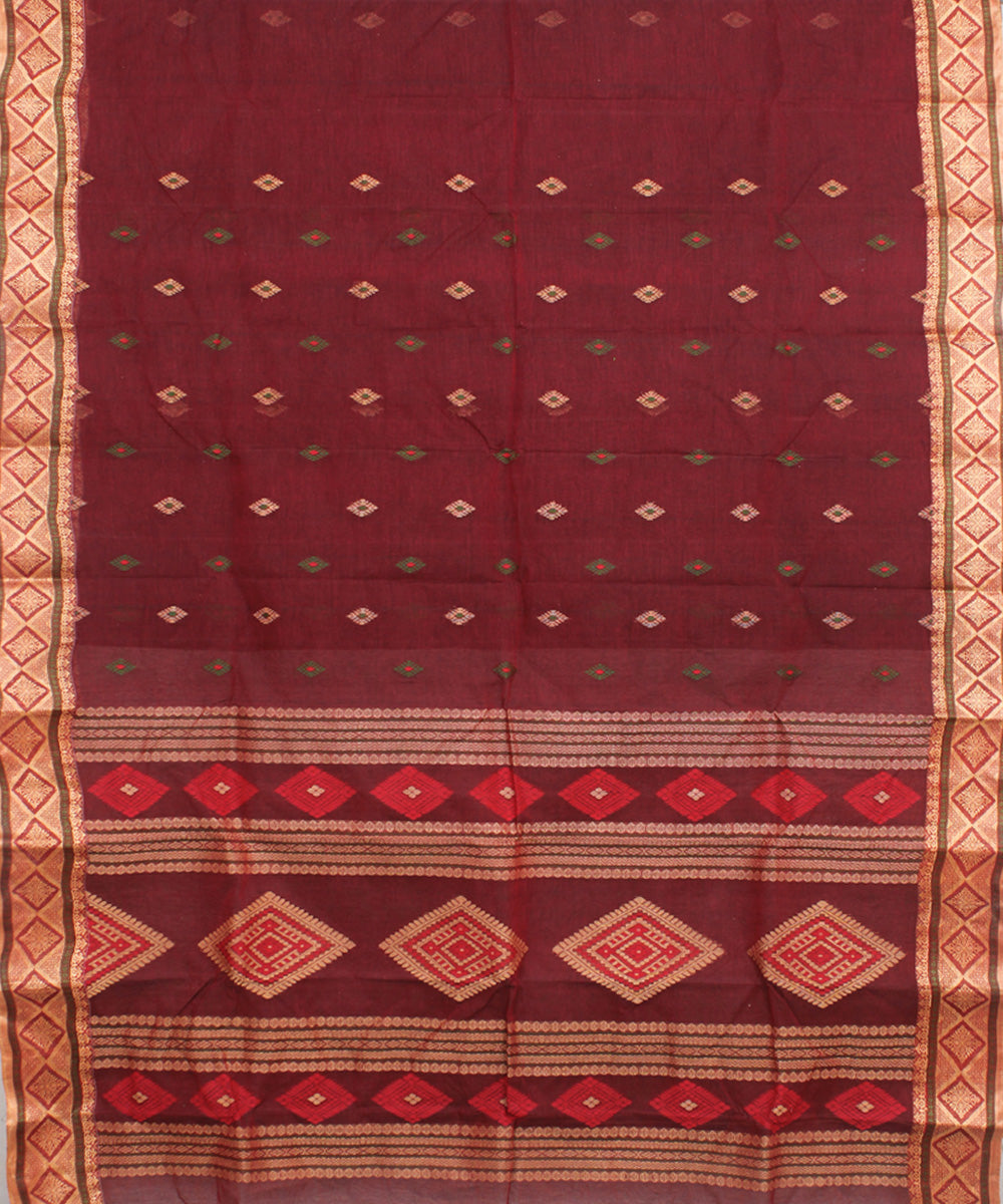 Maroon cotton handloom bengal tangail saree