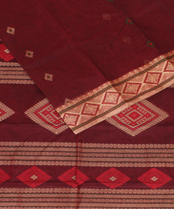 Maroon cotton handloom bengal tangail saree
