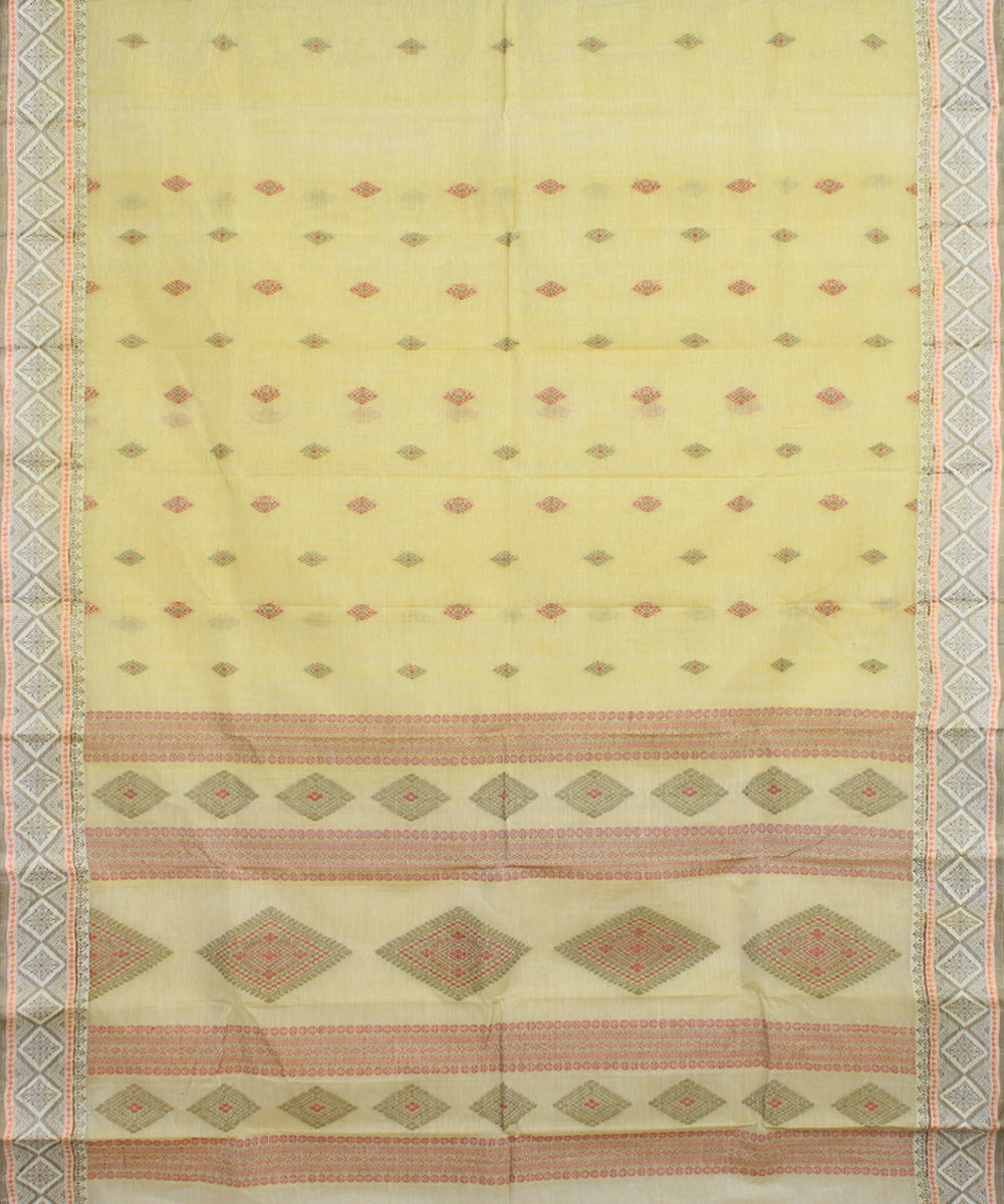 Bright yellow cotton handloom bengal tangail saree