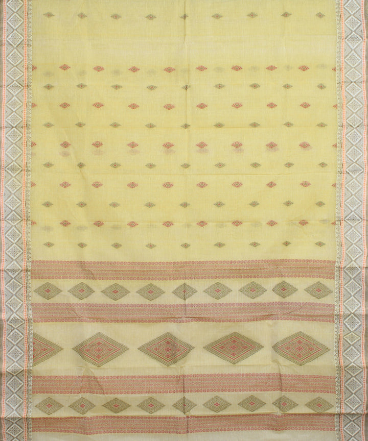 Bright yellow cotton handloom bengal tangail saree