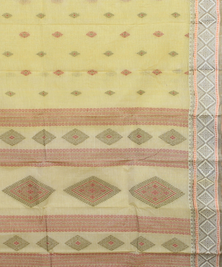 Bright yellow cotton handloom bengal tangail saree
