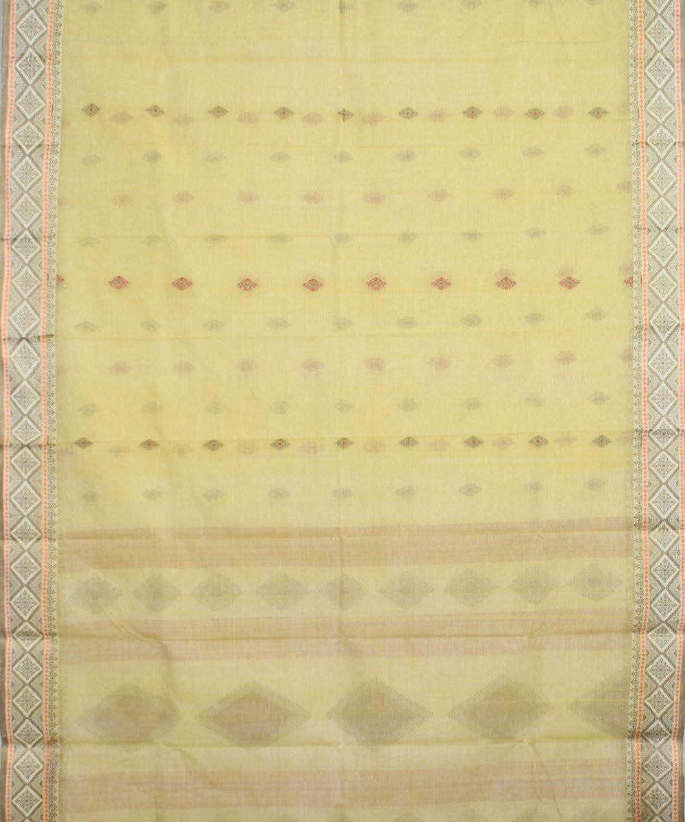 Bright yellow cotton handloom bengal tangail saree