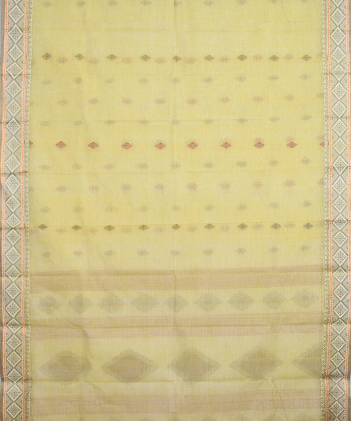 Bright yellow cotton handloom bengal tangail saree