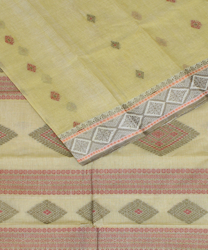 Bright yellow cotton handloom bengal tangail saree