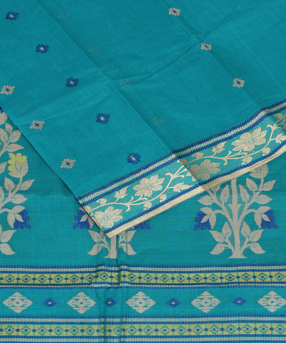 Light blue cotton handwoven bengal tangail saree