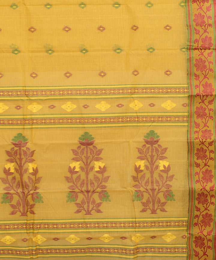 Yellow red cotton handwoven bengal tangail saree