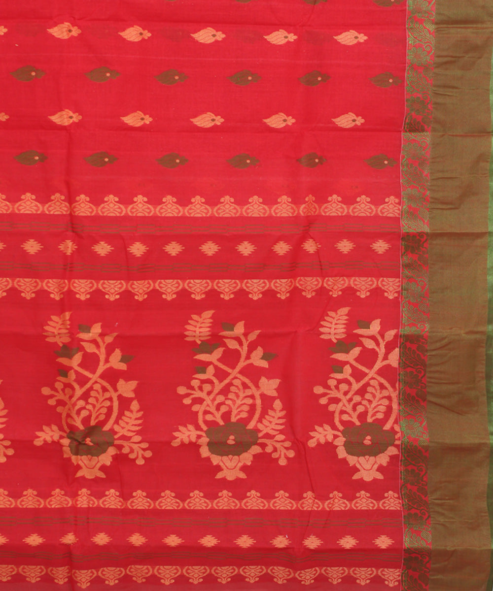 Red green cotton bengal handloom tangail saree