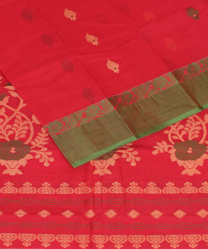 Red green cotton bengal handloom tangail saree