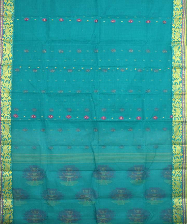 Cyan blue green cotton handloom bengal tangail saree