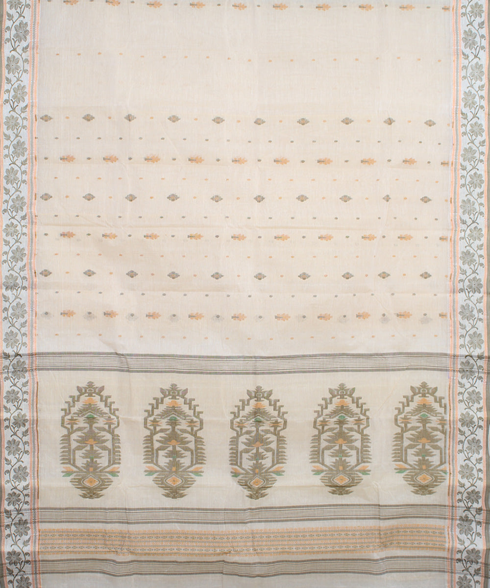Offwhite multicolor cotton handloom bengal tangail saree