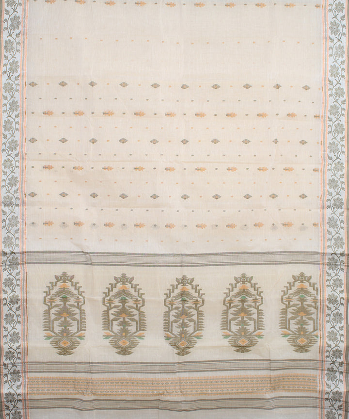 Offwhite multicolor cotton handloom bengal tangail saree