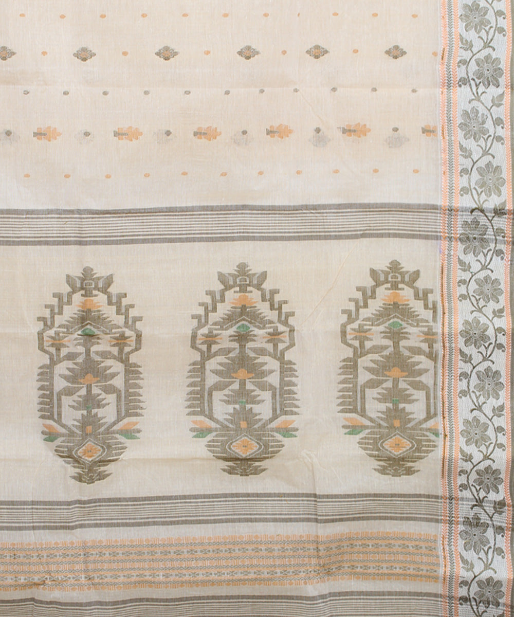 Offwhite multicolor cotton handloom bengal tangail saree