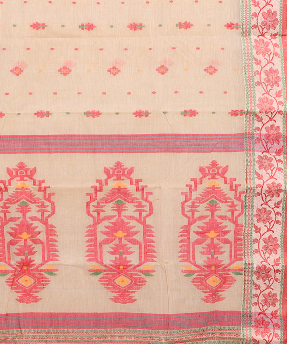 Offwhite red cotton handloom bengal tangail saree