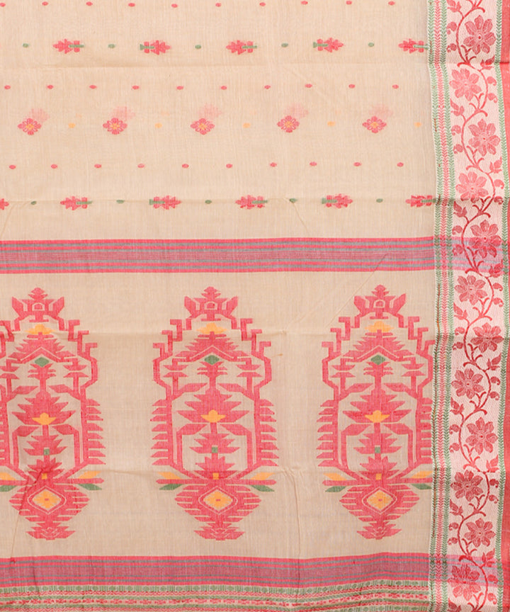 Offwhite red cotton handloom bengal tangail saree