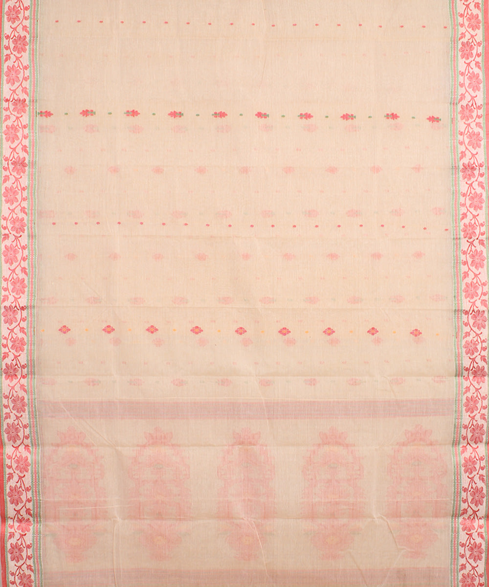 Offwhite red cotton handloom bengal tangail saree