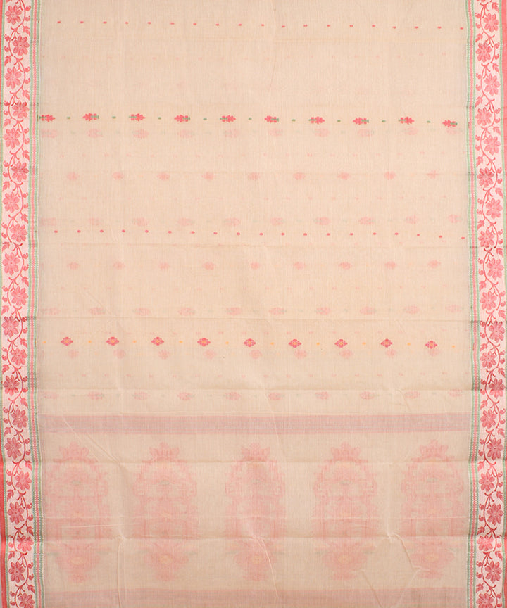 Offwhite red cotton handloom bengal tangail saree