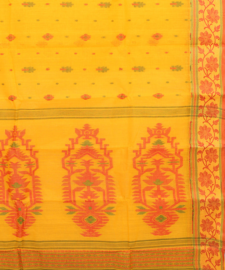 Yellow red cotton bengal handloom tangail saree