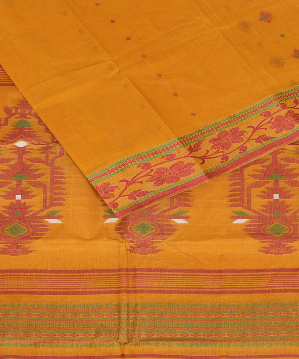 Mustard cotton handloom bengal tangail saree