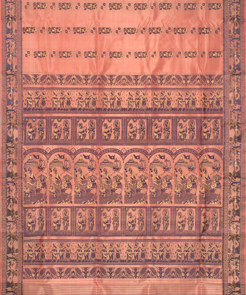 Sandal pink handwoven silk baluchari saree