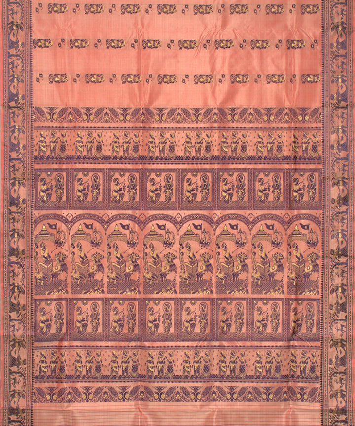 Sandal pink handwoven silk baluchari saree