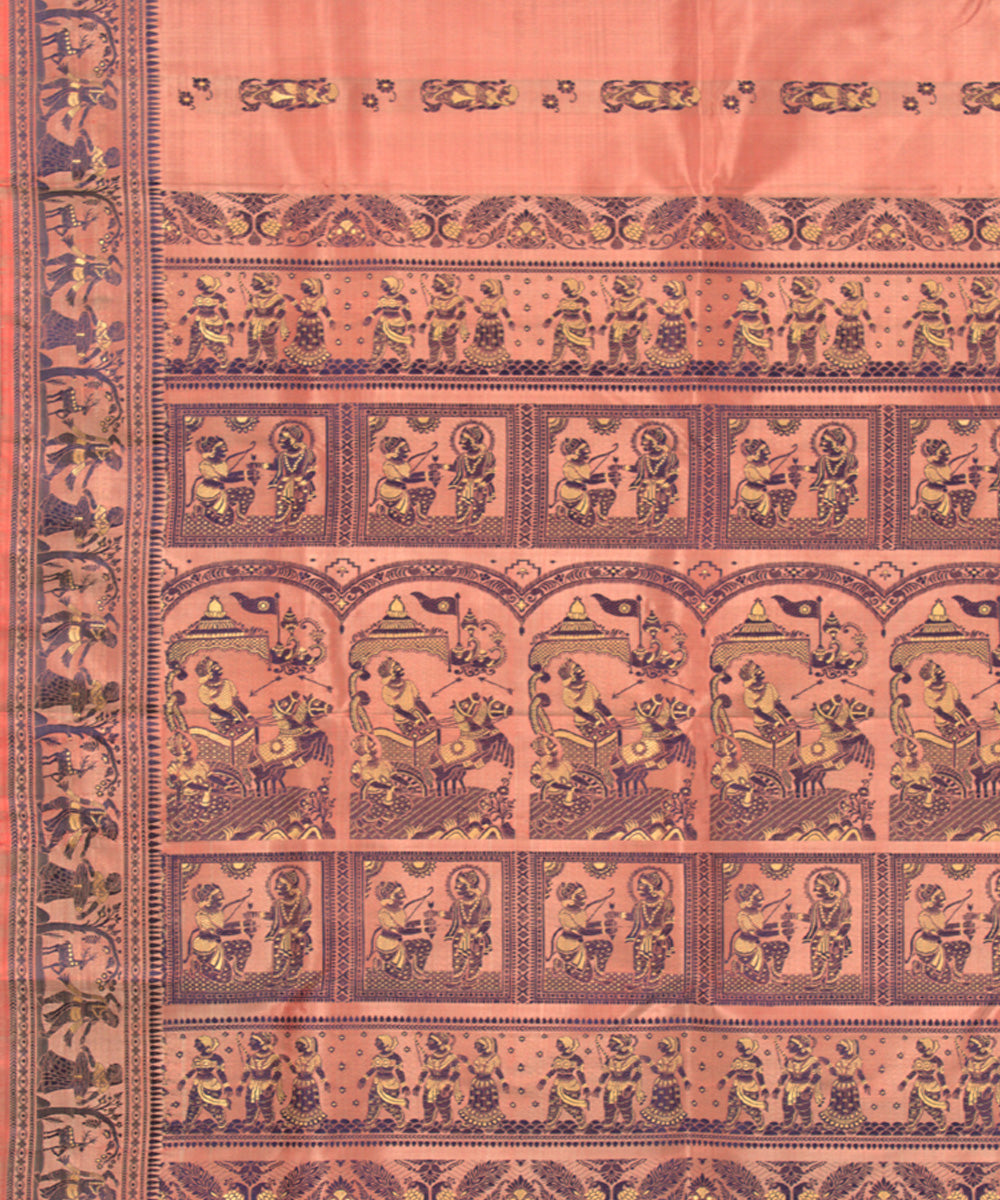 Sandal pink handwoven silk baluchari saree