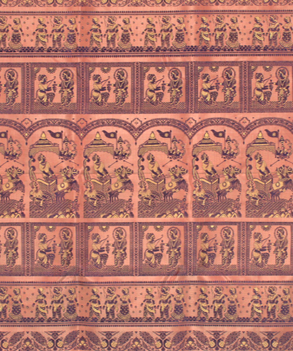 Sandal pink handwoven silk baluchari saree