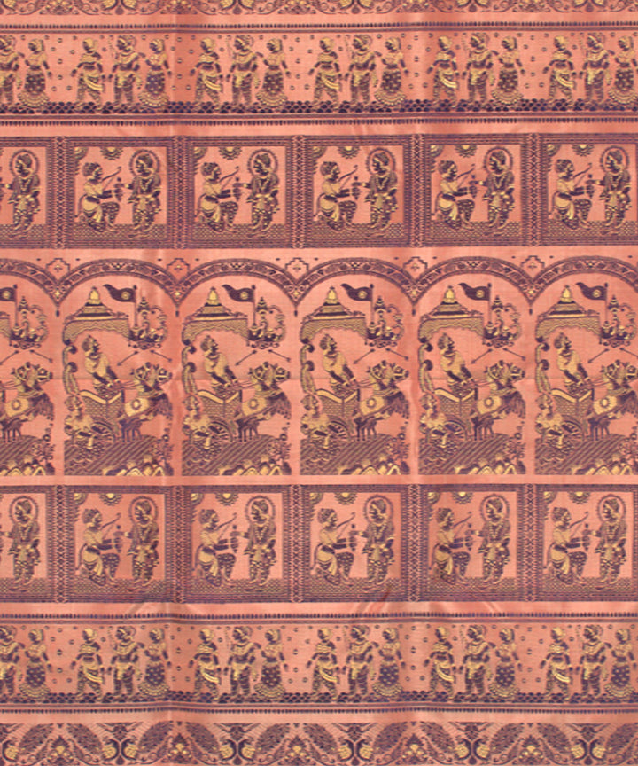 Sandal pink handwoven silk baluchari saree