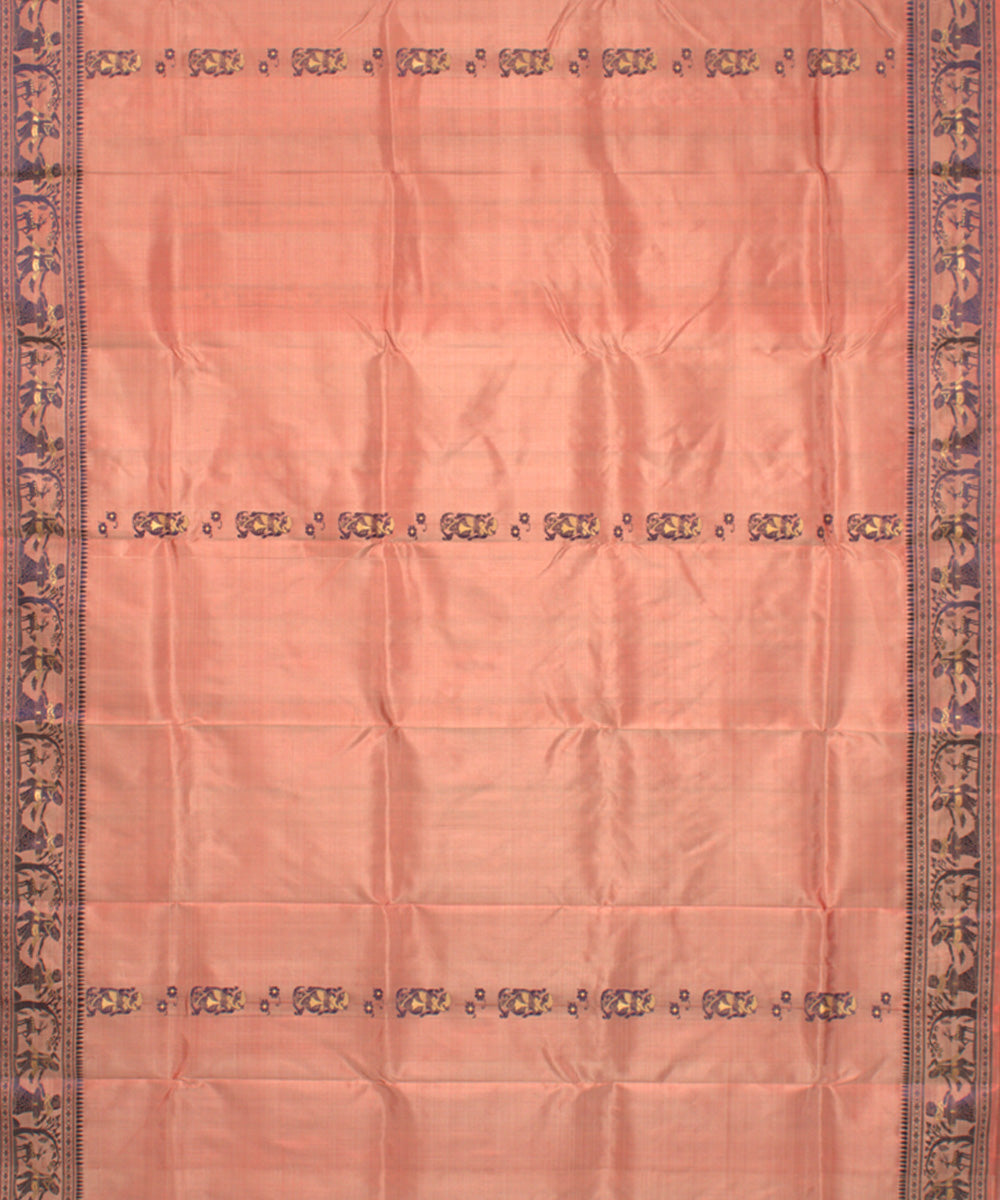 Sandal pink handwoven silk baluchari saree