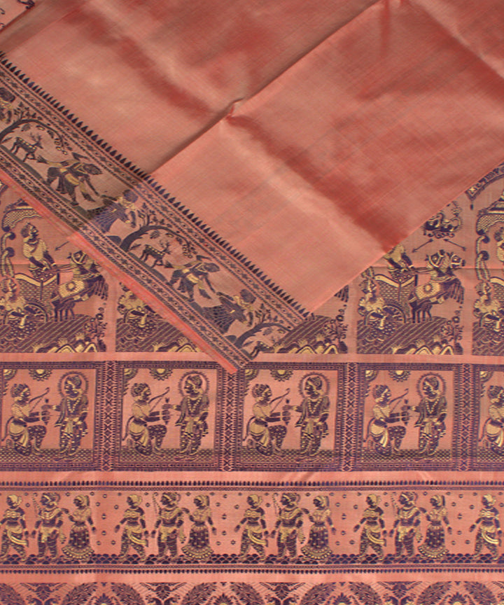 Sandal pink handwoven silk baluchari saree