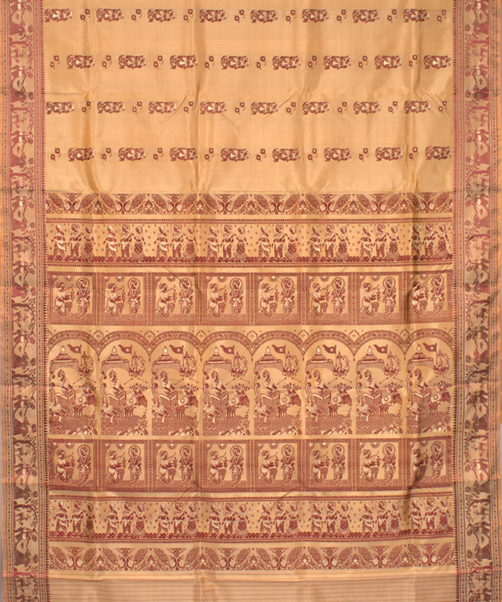 Beige mustard handwoven silk baluchari saree