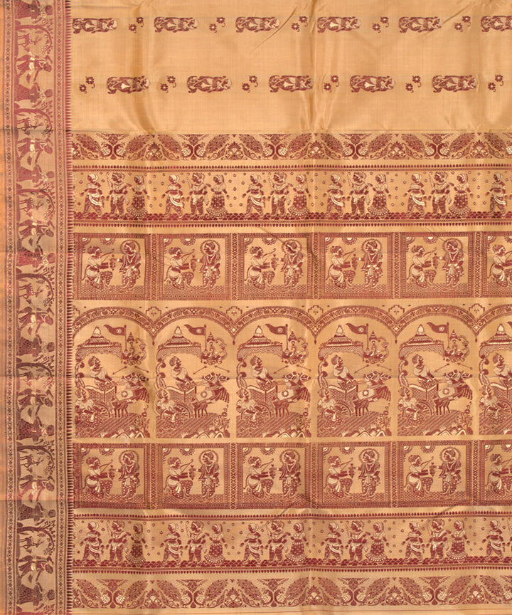 Beige mustard handwoven silk baluchari saree