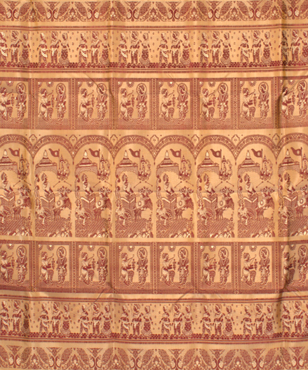 Beige mustard handwoven silk baluchari saree