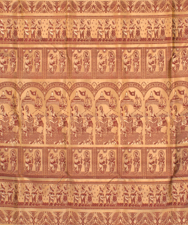 Beige mustard handwoven silk baluchari saree