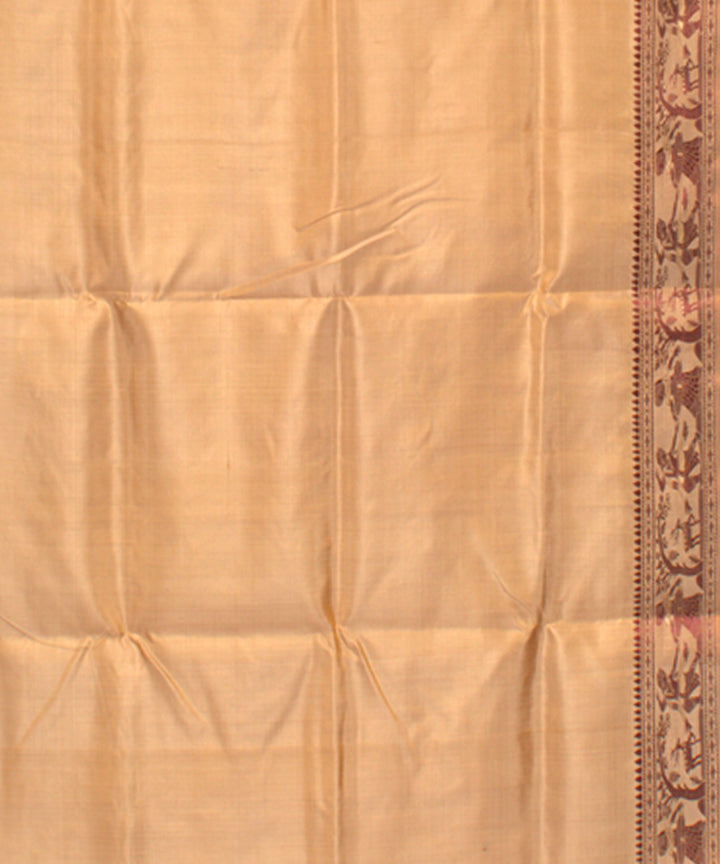 Beige mustard handwoven silk baluchari saree