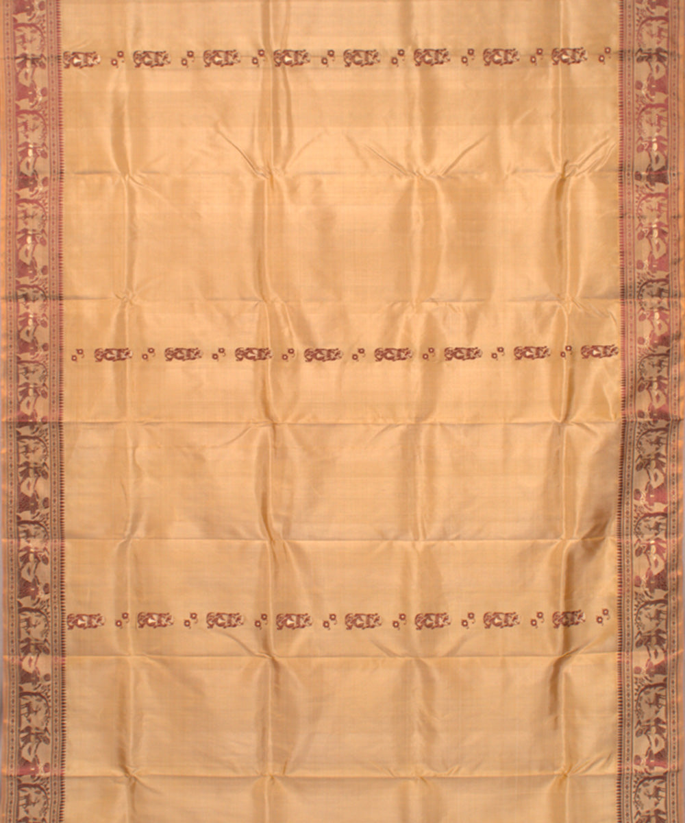Beige mustard handwoven silk baluchari saree