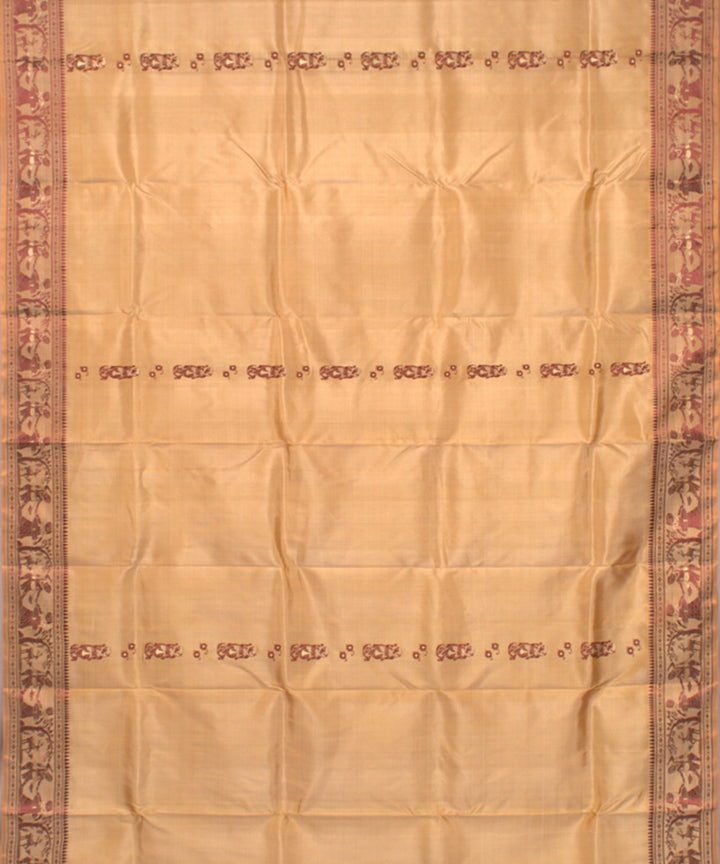 Beige mustard handwoven silk baluchari saree