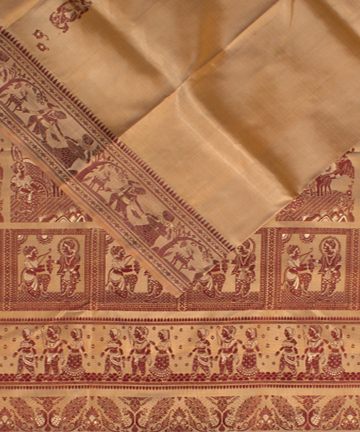 Beige mustard handwoven silk baluchari saree