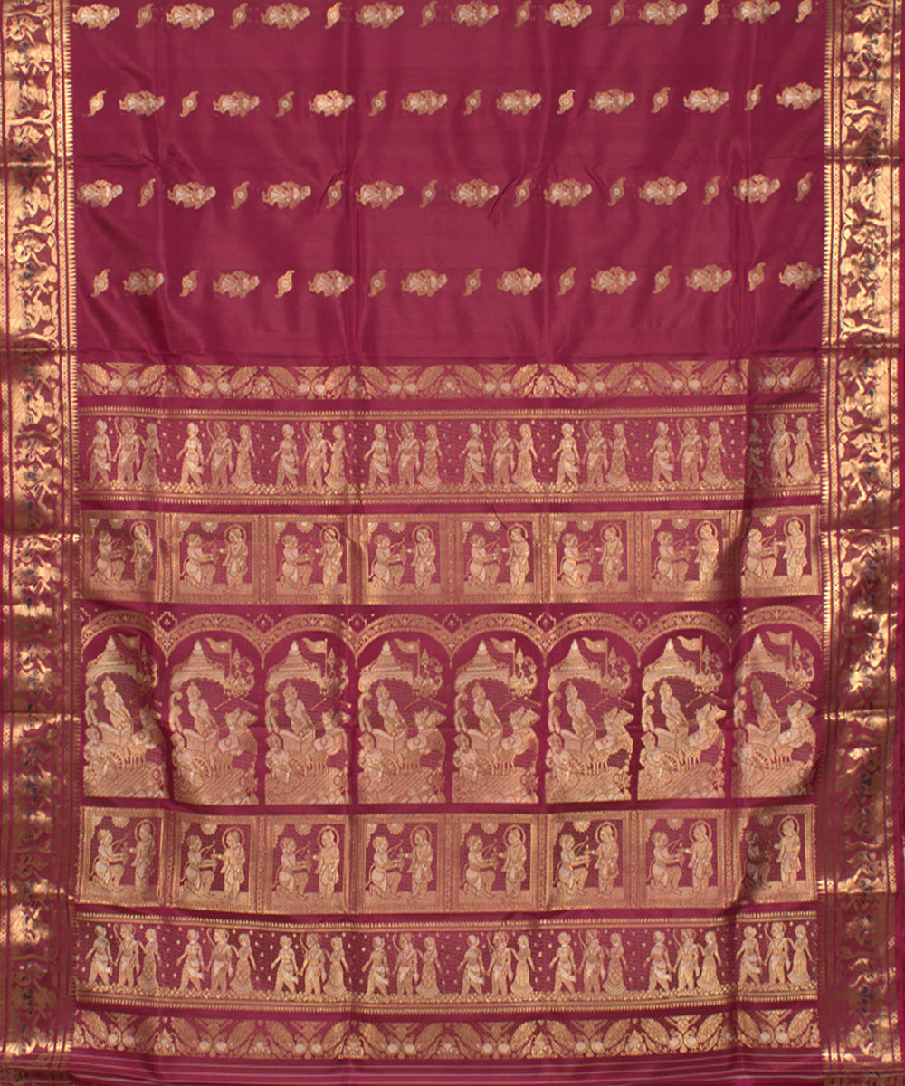 Reddish maroon handwoven silk baluchari saree