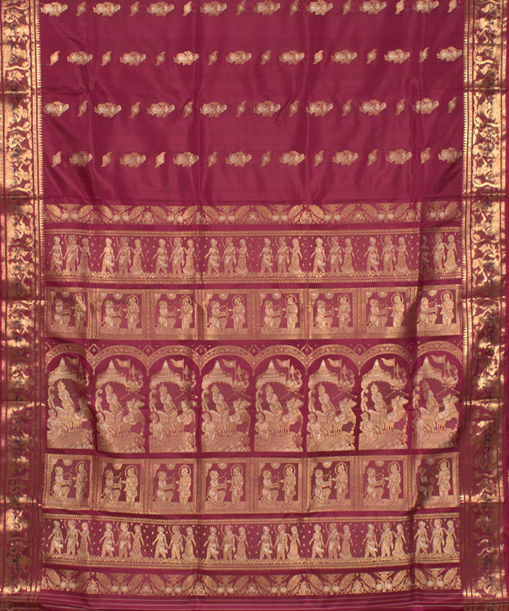 Reddish maroon handwoven silk baluchari saree