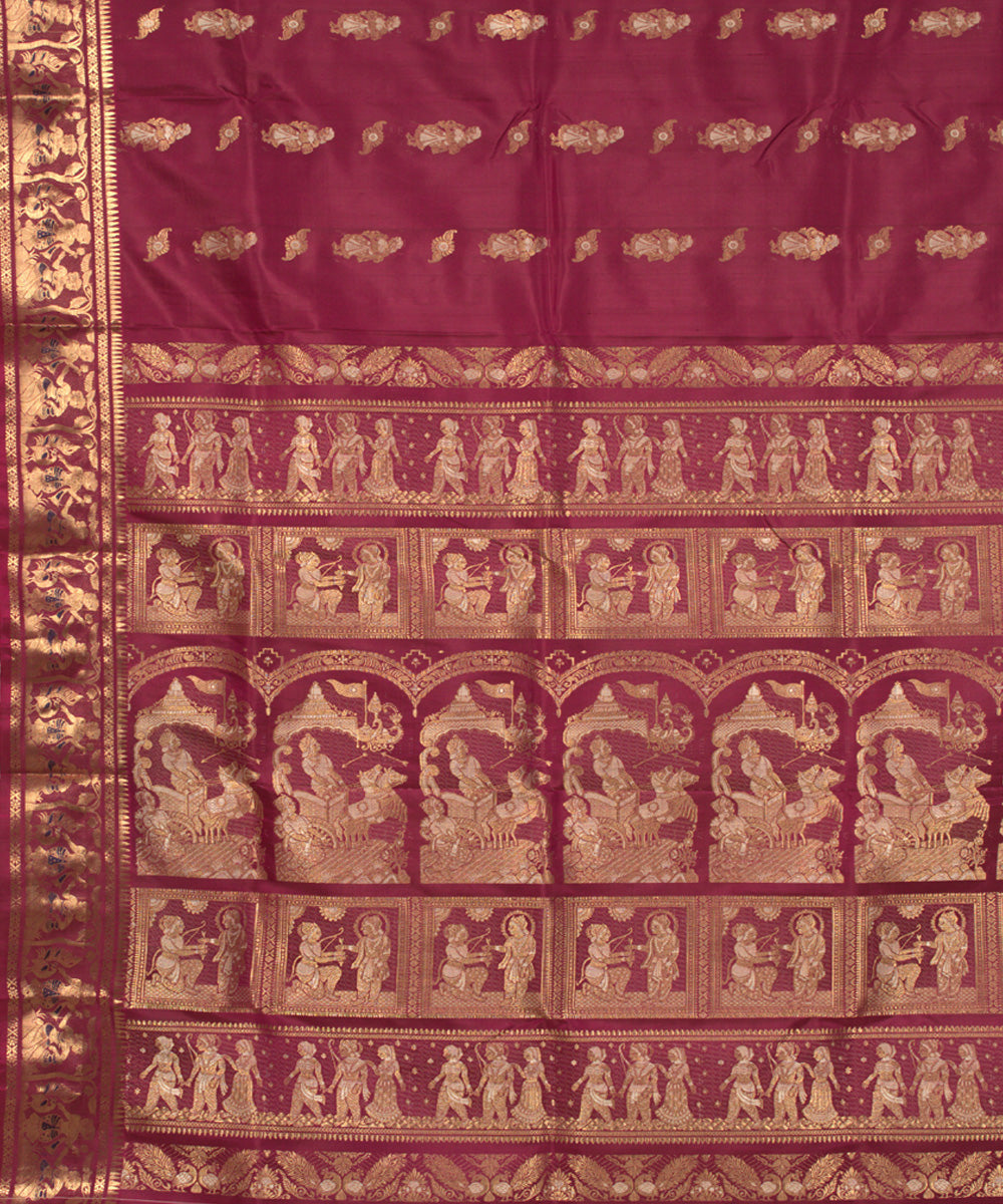 Reddish maroon handwoven silk baluchari saree