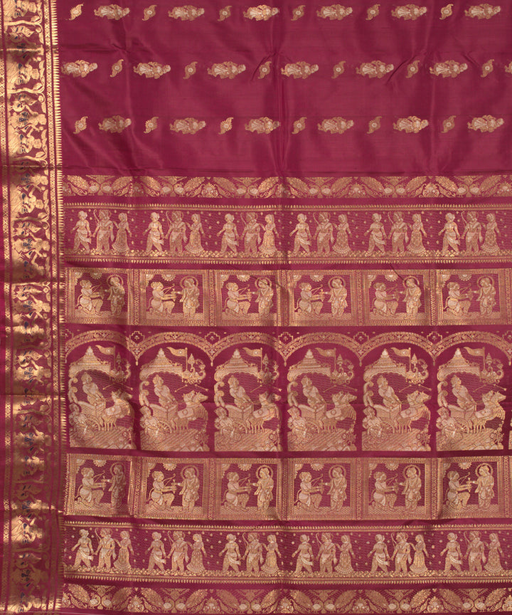 Reddish maroon handwoven silk baluchari saree