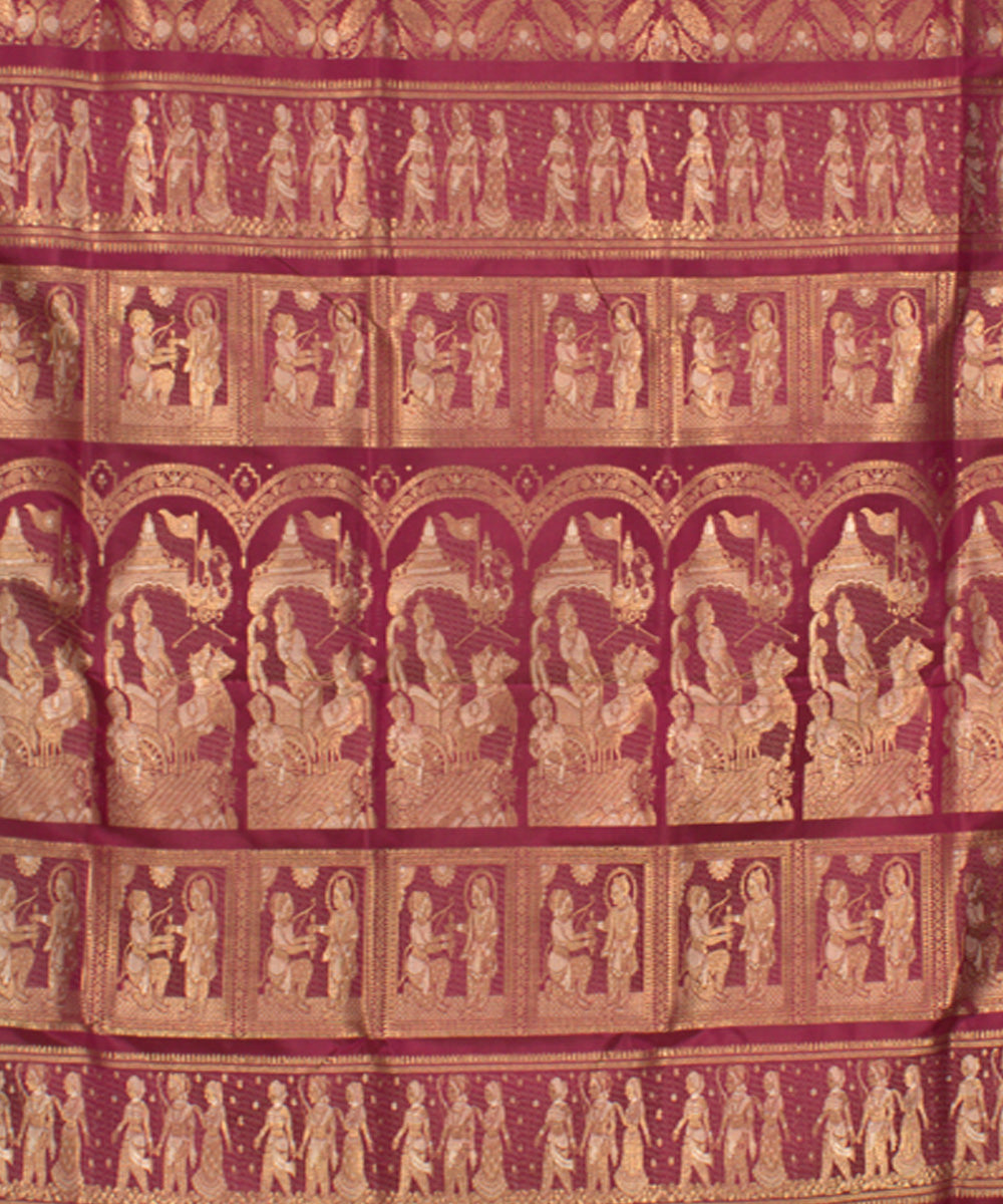 Reddish maroon handwoven silk baluchari saree