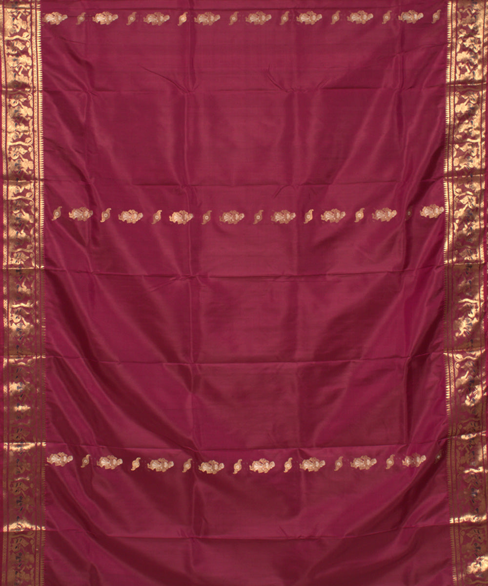 Reddish maroon handwoven silk baluchari saree