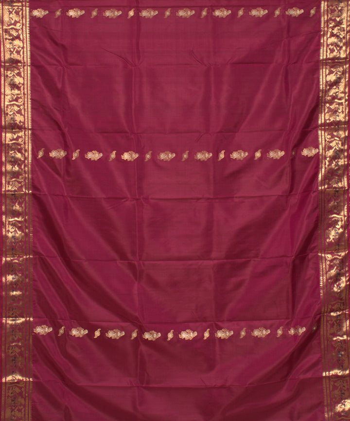 Reddish maroon handwoven silk baluchari saree