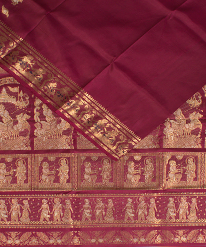 Reddish maroon handwoven silk baluchari saree