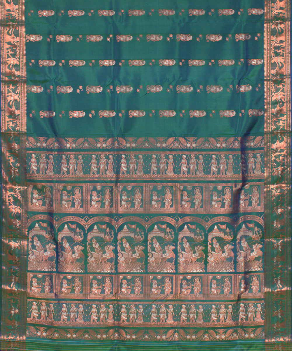 Peacock green handwoven silk baluchari saree