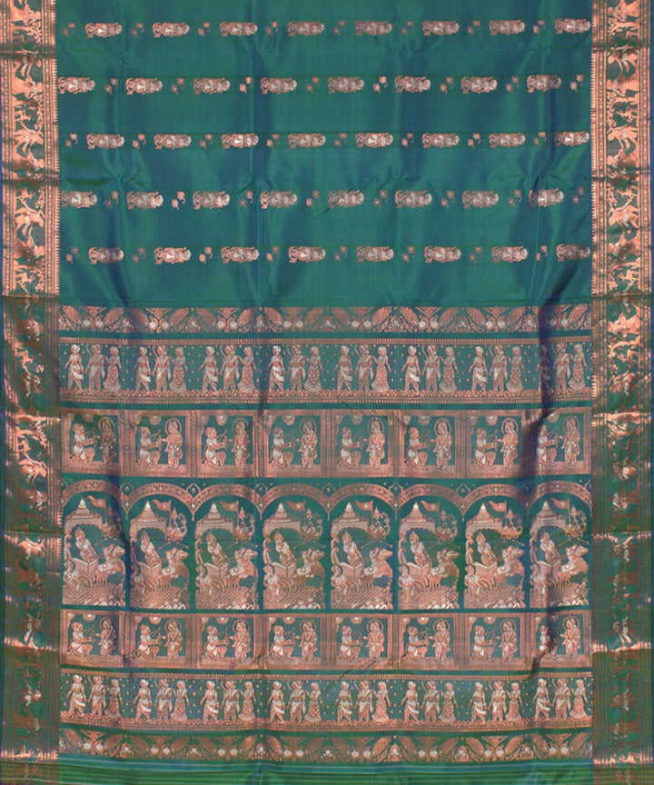 Peacock green handwoven silk baluchari saree