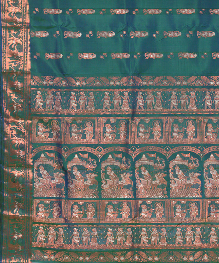 Peacock green handwoven silk baluchari saree